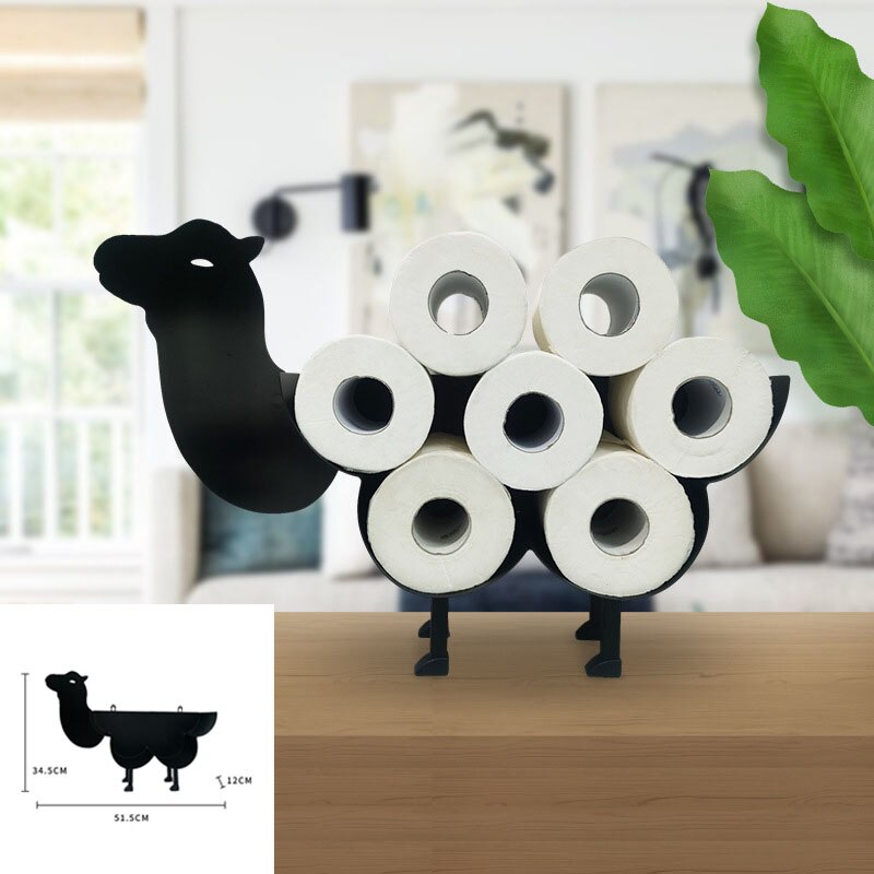 Sheep Cat Dog Roll Holder Wall-mounted Elk Camel Pig Toilet Paper Holder Metal Free-standing Bath Tissue Storage Home Decorative: 001-Camel
