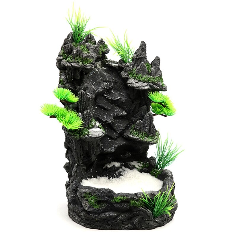 D08D Aquarium Decoration Artificial Resin Landscape Lifelike Fish Tank Rock Mountain View Underwater Sand Waterfall