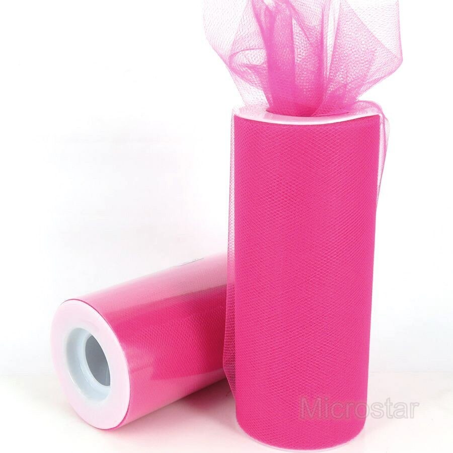 Fengrise 15cm 25 verftet organza stoff rull diy kunstige blomster bryllup bil bursdag dekorasjon tyll ruller pom poms fest: Neonrosa