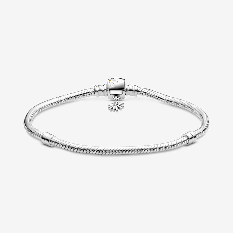 Pulsera de cadena de serpiente con broche de flor de Margarita plateada esterlina para mujer, joyería de plata de ley de cumpleaños para mujer