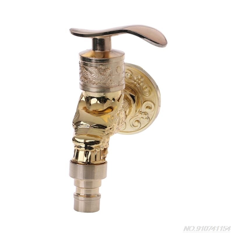 Väggmonterad antik europeisk vattenkran ristad gyllene dekorativa trädgårdskran  d17 20