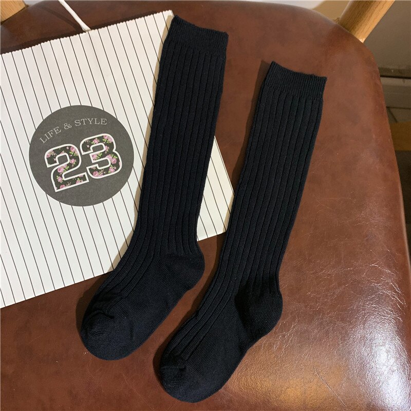 Novas crianças joelho meias altas crianças meninos meninas perna aquecedores de algodão macio liso bebê meias listra estudante meias longas para 1-8 anos de idade