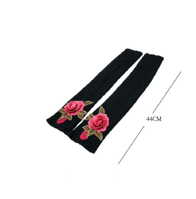 Wonens Embroidery Gloves Punk Womens Long Winter Fingerless Gloves Womens Long Winter Fingerless Gloves
