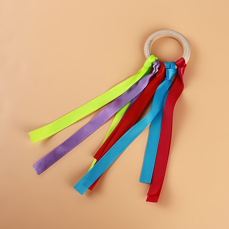 Streamers de arcoíris para niños, juguete deportivo infantil, cinta Multicolor, anillo de madera, cinta Waldorf con campana, cometa de mano, serpentinas