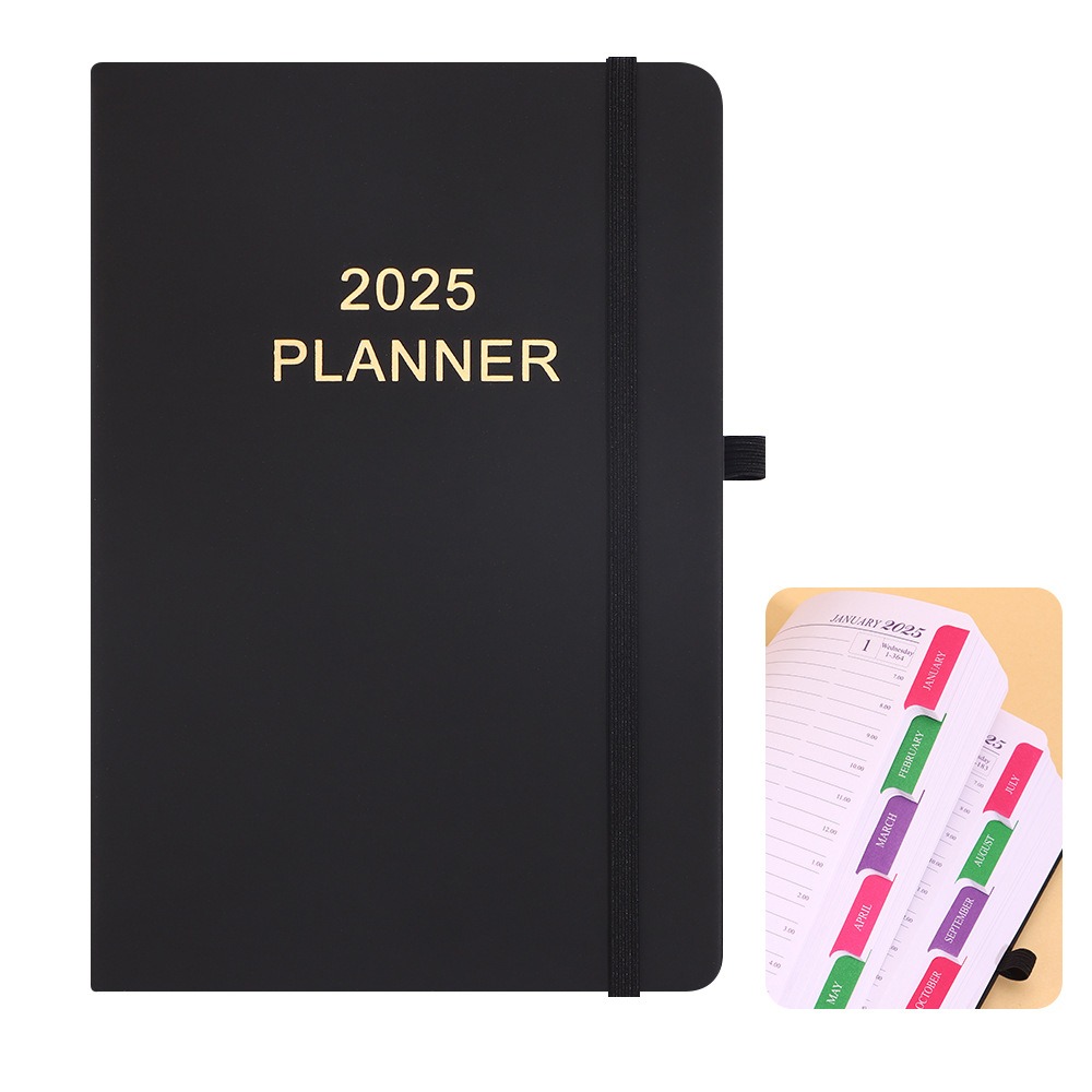 Schedule Journal Planner Notebook Efficiency Daily Planner Reminder Calendar Notebook PU with Straps Diary Book Office: Coffee