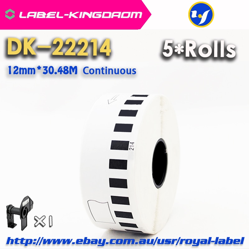 5 påfyllingsruller kompatible dk -22214 etiketter 12mm*30.48m kontinuerlig kompatible til bror etikettskriver hvit farge dk -2214