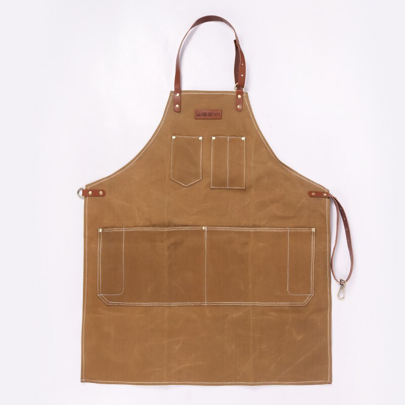 WEEYI delantal de lona encerado pesado Vintage para Barbero carpintero con correa de cuero mujeres hombres trabajo delantal BBQ Grill delantales delantal