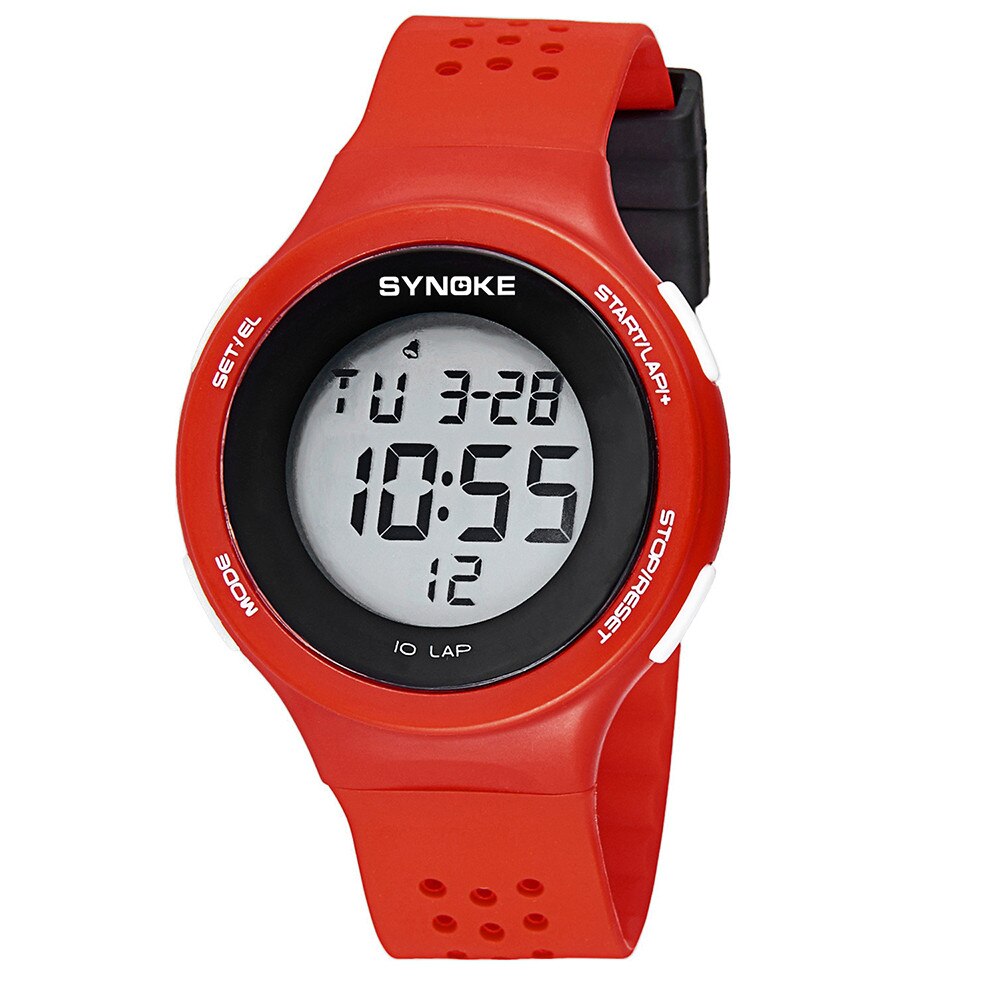 Hommes montres numériques multi-fonction 50M étanche Sport montre Silicone LED numérique Double Action montre horloge relogio masculino: Red
