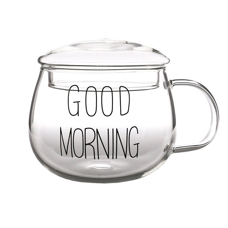 Taza de leche creativa para desayuno, resistente al calor, linda taza de cristal para café de oficina con tapa con , taza de agua
