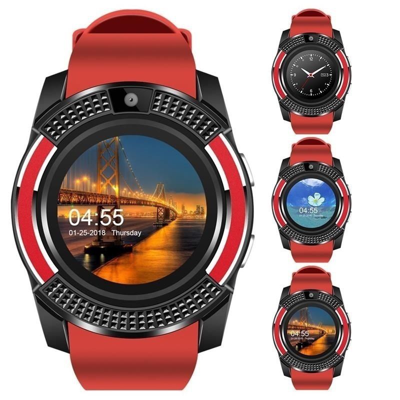 V8 SmartWatch Bluetooth Smartwatch Touch Screen Polshorloge met Camera/SIM Card Slot, waterdicht Smart Horloge DZ09 X6 VS M2 A1: Rood