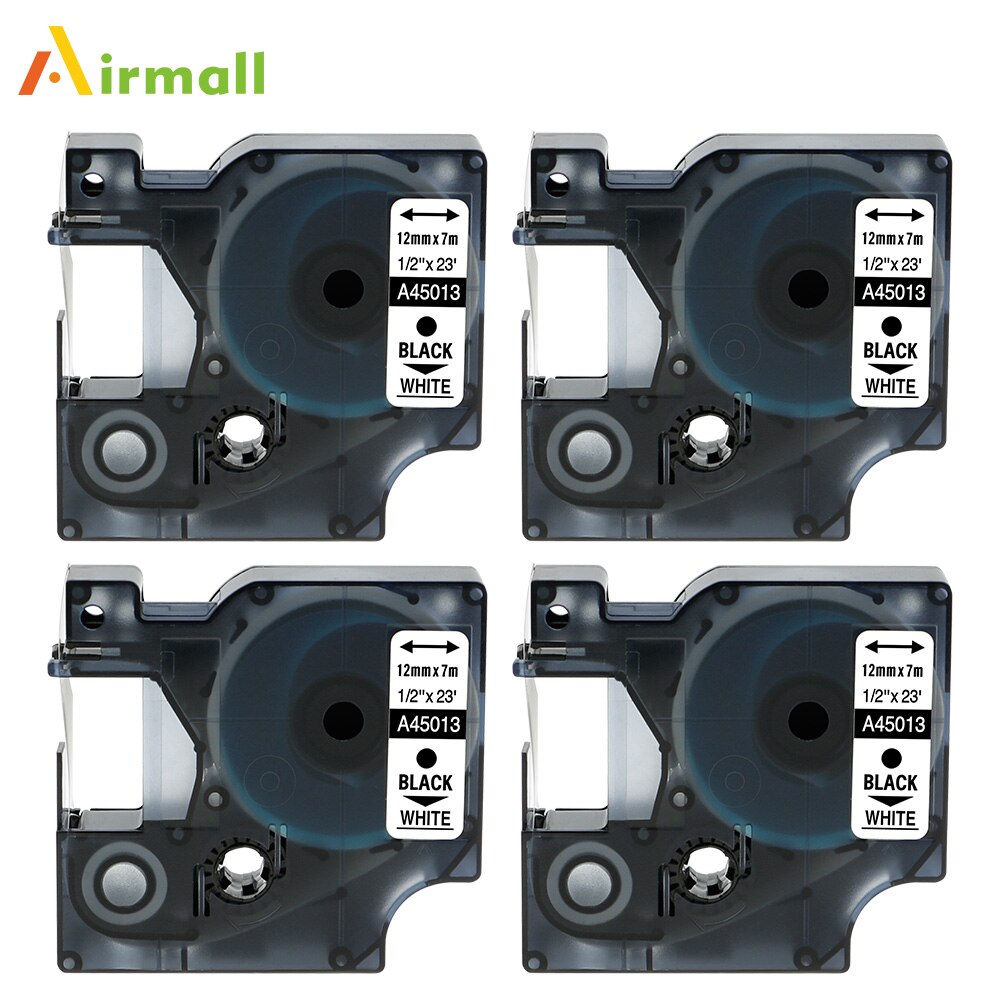 4 Packs Kompatibel Dymo D1 Label manager 45013 Kennzeichnung Band 12mm Schwarz auf Weiß für Dymo Label Drucker Ersetzen 45113 43113
