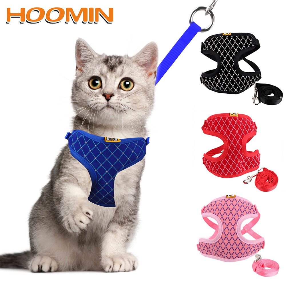 Hoomin Huisdier Producten Voor Kleine Hond Kat Rhinestone Mesh Kat Harness Leash Set S/M Kat Vest Kragen Leads