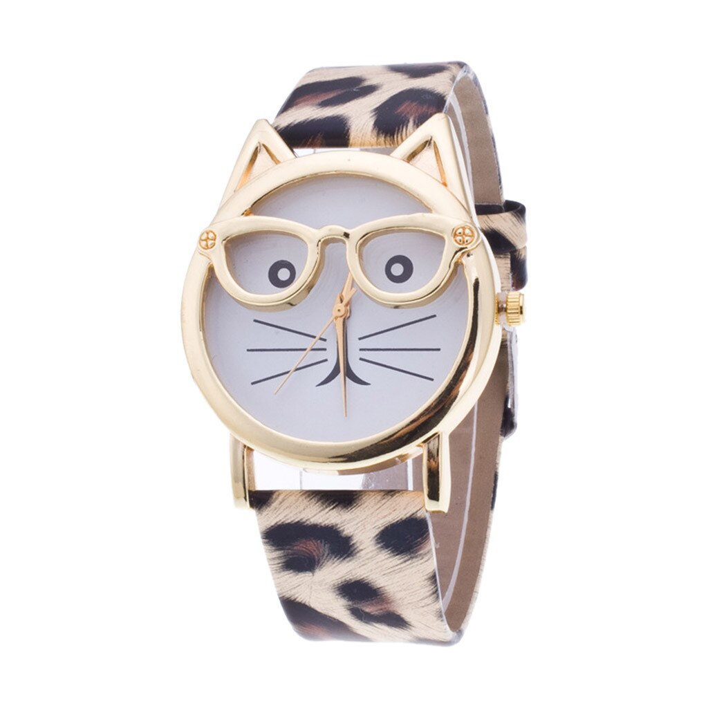 Casual Lovely Cat With Glasses Strap Dial Women's Quartz Watch часы женские horloge dames zegarki damskie: Multicolor 