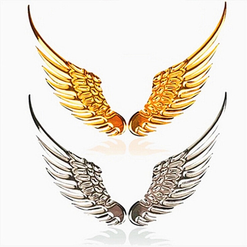 1 Paar Car Auto Motorcycle Body Sticker 3D Eagle Angel Wings Badge Stijl Metalen Aluminium Decals Zilver/Goud Exterieur accessoires
