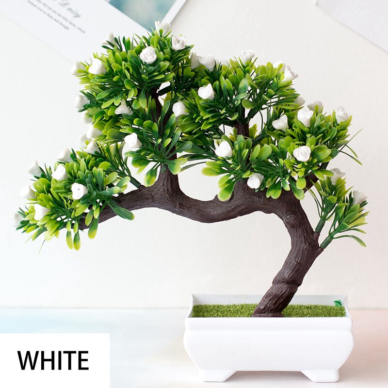 Plastic Rose Flower Artificial Plant Potted Table Room Decoration Ornaments Party Christmas Simulation Bonsai Craft Green Plant