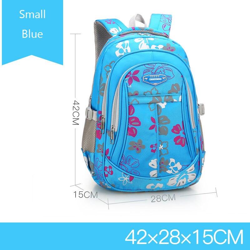 Grote schooltas voor kinderen, schattige schoolrugzak voor studenten, bedrukte waterdichte rugzak voor basisschoolboeken voor tienermeisjes: Klein blauw