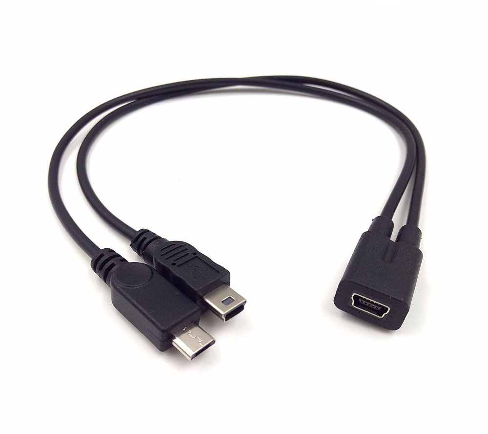 Mini USB 1 naar 2 Y Splitter Kabel, USB 2.0 Mini 5-Pin Vrouw naar Man + Micro USB Male Converter High Speed Oplaadkabel Cord