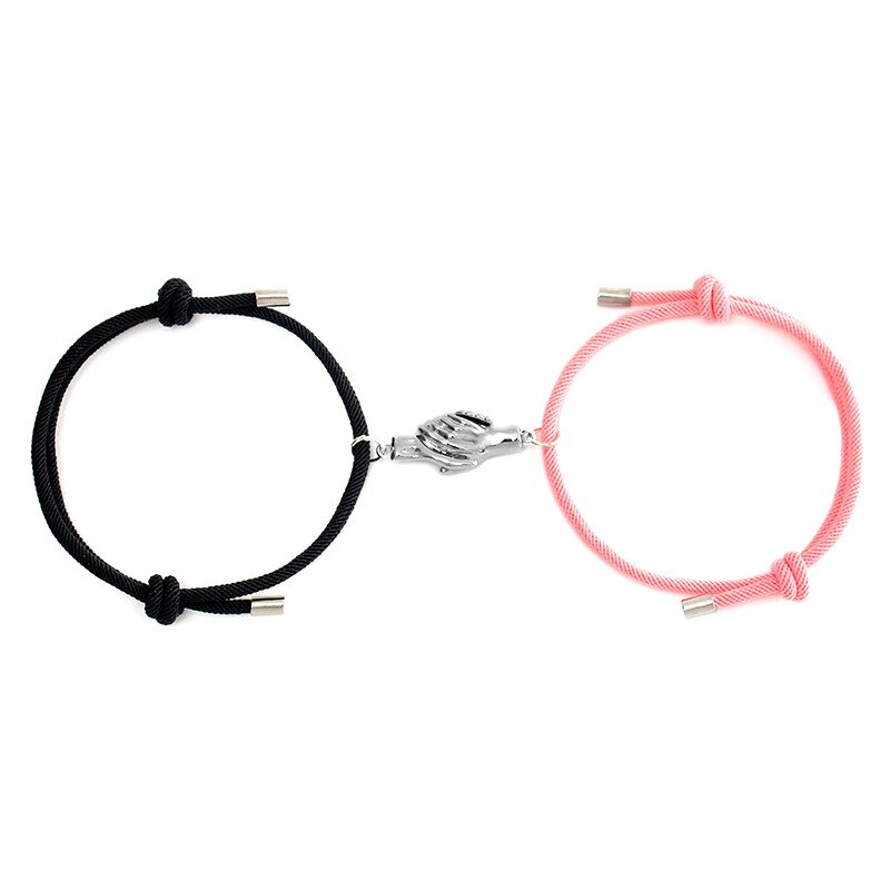 2 paia/pz braccialetto magnete di Design a forma di mano braccialetto intrecciato alla moda in corda di milano bracciale regolabile abbinato coppia gioielli Bijoux: Black Pink