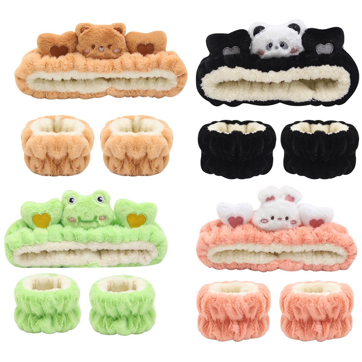 3-delige set make-up hoofdband polsbandje set schattige dieren gezicht wassen schoonmaken spa hairhand voor vrouwen
