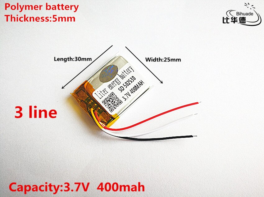 3 lijn Goede Qulity 3.7 V, 400 mAH, 502530 lithium Polymeer ion/Li-Ion batterij voor SPEELGOED, POWER BANK, GPS, mp3, mp4