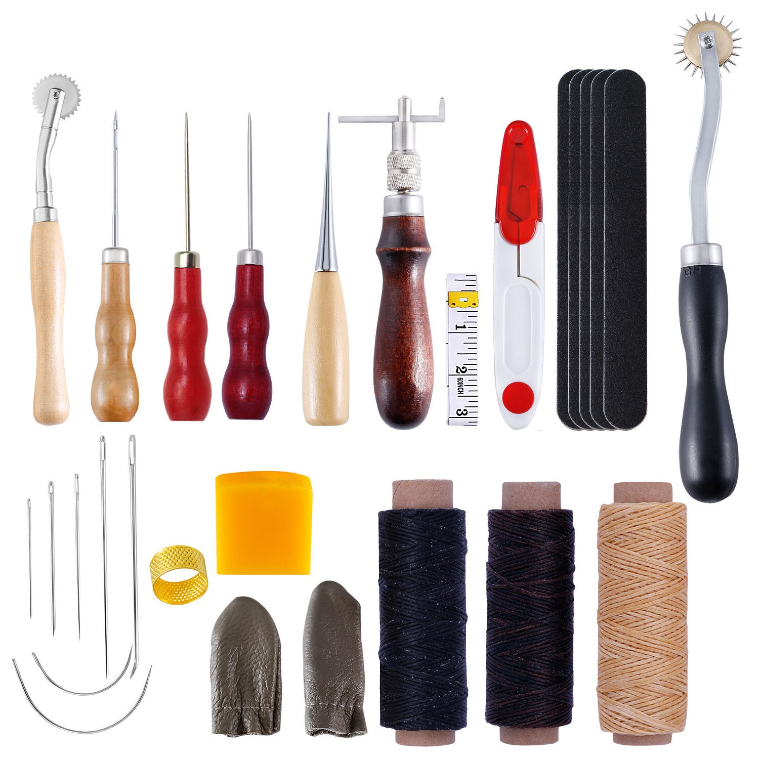 28PCS Leather Tool Kit Leather Working Tools Leather Sewing Kit with Leather Thread Leather Stitching Fit Homemakerts: Default Title