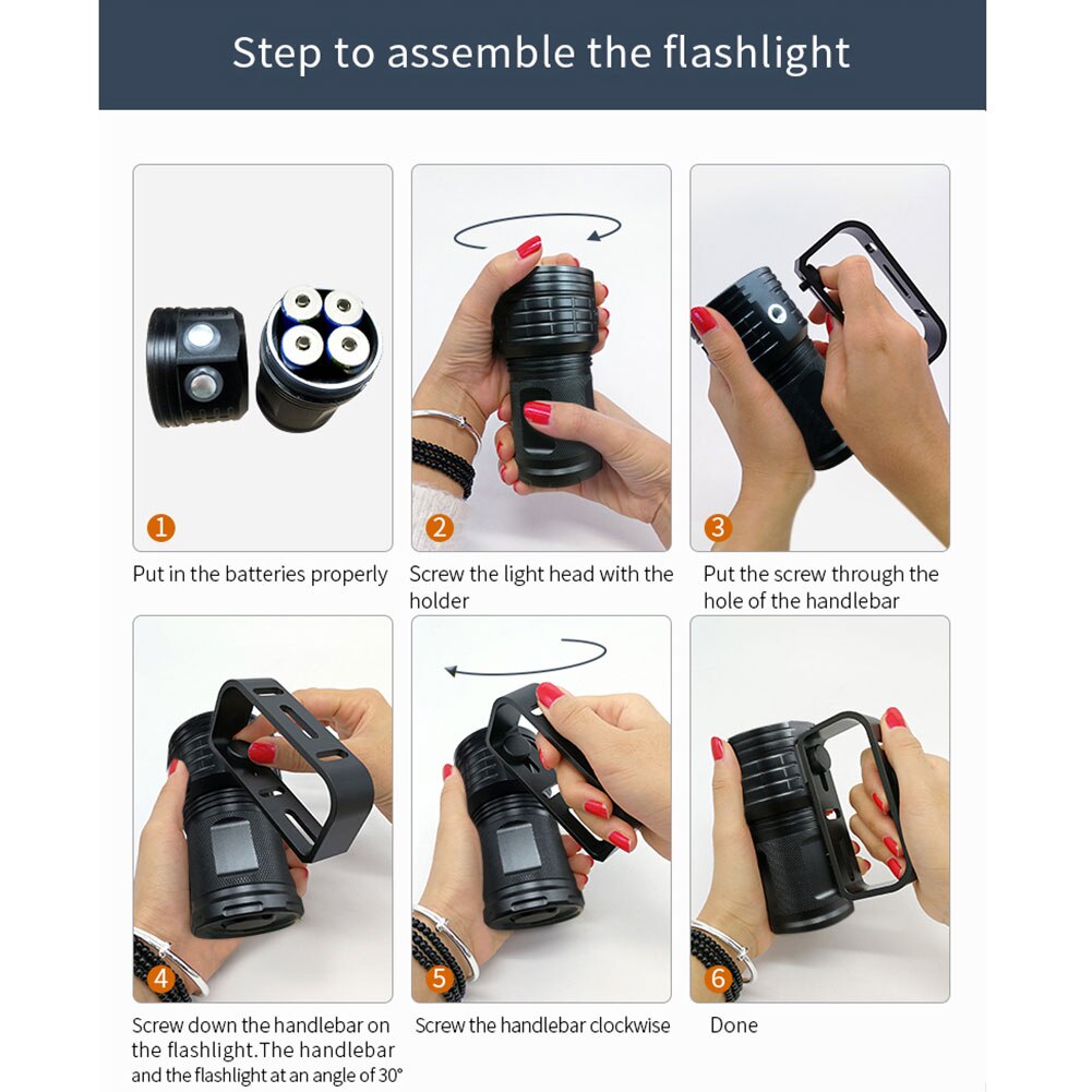 500w waterdichte fotografie-invullicht cob led duikzaklamp draagbare duiklamp onderwaterlamp met beugel