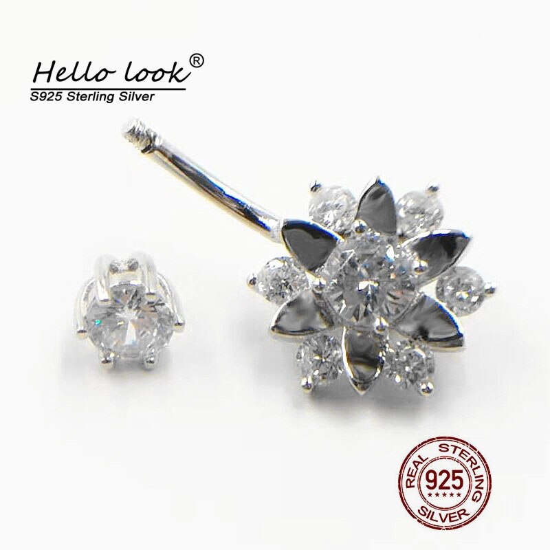 HelloLook – Piercing de nombril en argent Sterling 925, Zircon, fleur de soleil, bouton de ventre, cristal, bijoux de mariage