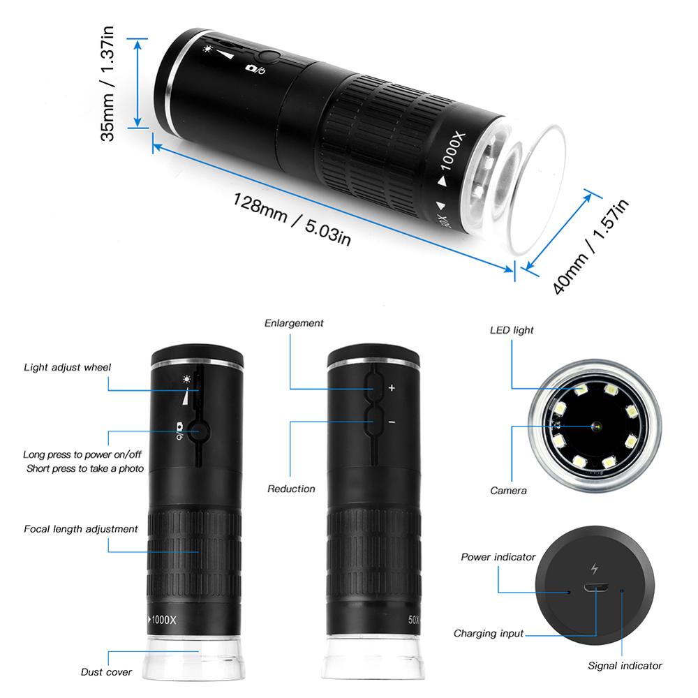 1000X Digitale Microscoop Hd 1080P Led Usb Wifi Microscoop Mobiele Telefoon Microscoop Camera Voor Smartphone Pcb Inspectie Gereedschap