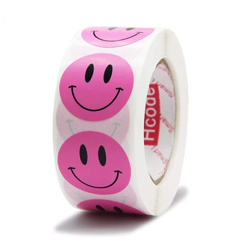 1 Roll/500Pcs Smiley Gezicht Stickers Gelukkig Gezicht Dank U Sticker Roll Cirkel Stippen Papieren Etiketten Beloning Stickers leraren Sticker: Z3