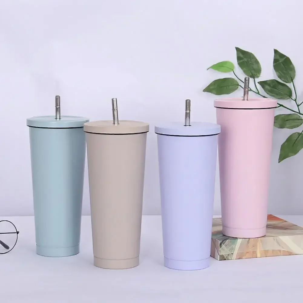 500 750ml Straw Cup With Lid Coffee Reusable Plastic Tumbler Frosted Mug Water Bottle Drinkware Portable Large Capacity Milk Tea
