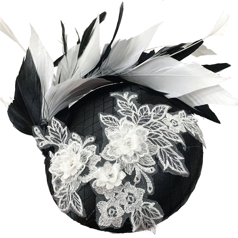 Mooie Mode Vrouwen Bruiloft Hoed Bridal Dames Bruiloft Fascinators Hoofdband Met Fancy Feather Party Gelegenheid Haar Accessoires: black with white