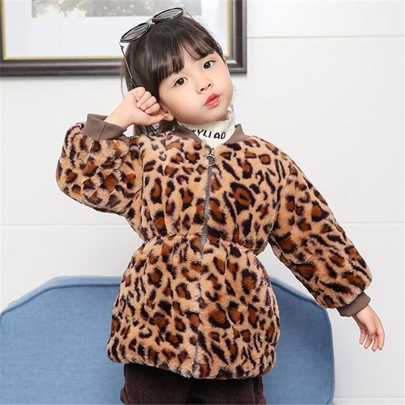 LILIGIRL Meisjes Bont Jas Luipaard Baby Kids Katoen Uitloper Jas Prinses Lange Jassen voor Kinderen Winter Kleding