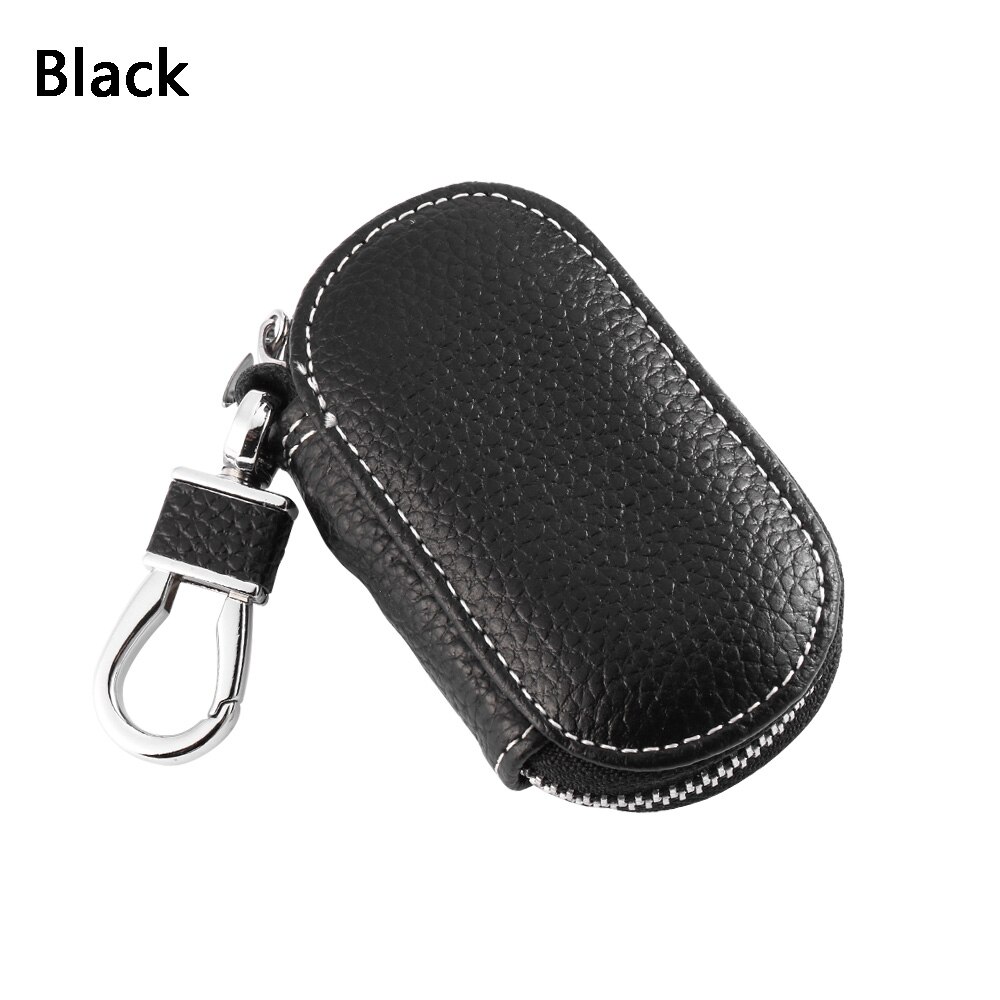 Leather Car Key Wallets Men Key Holder Housekeeper Keys Organizer Women Keychain Covers Zipper Key Case Bag Unisex Pouch Purse: Black