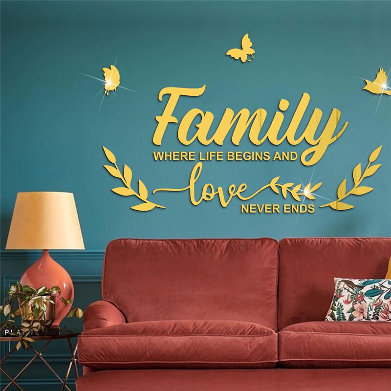 1einstellen 3D Spiegel Zauberstab Aufkleber DIY Familie Worte Acryl Zauberstab Aufkleber Wohnzimmer Zauberstab Dekor Hause Dekoration adesivo de parede