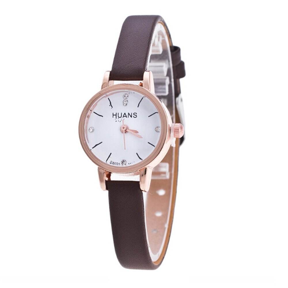 Trend Eenvoudige All-Wedstrijd Dames Horloge Legering Gesp Lederen Quartz Horloges Womens Kleine Verse Stijl Polshorloge Horloges Vrouwen: Brown 1