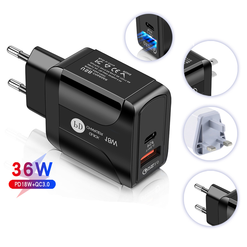 PD18W szybkie ładowanie 5V3A kompatybilny QC3.0 type-c ładowarki do telefonów komórkowych wtyczka Adapter ładowarki USB do głowicy ładującej ue/usa/UK