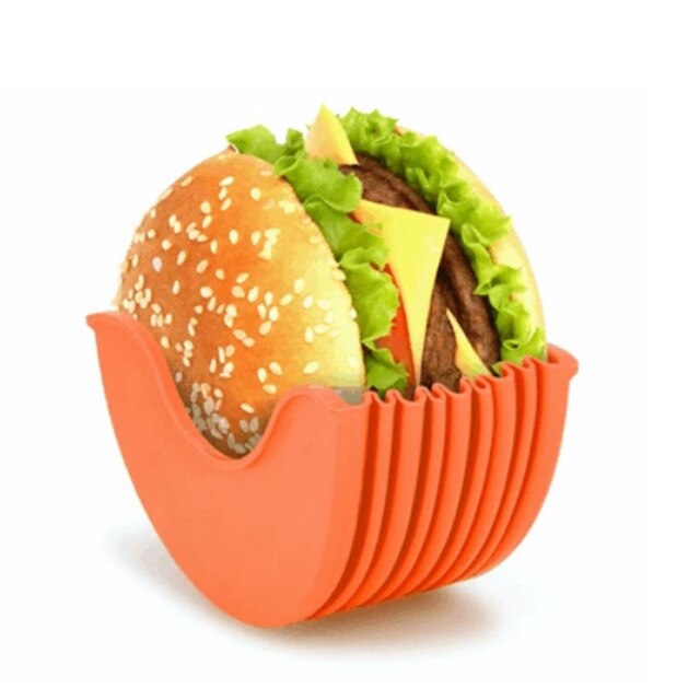 Burger Buddy Clip Box Stretchable Kitchen Organizer Hamburger Fixed Box Donuts Storage Case Burger Rack Holder Gadgets Container: Orange