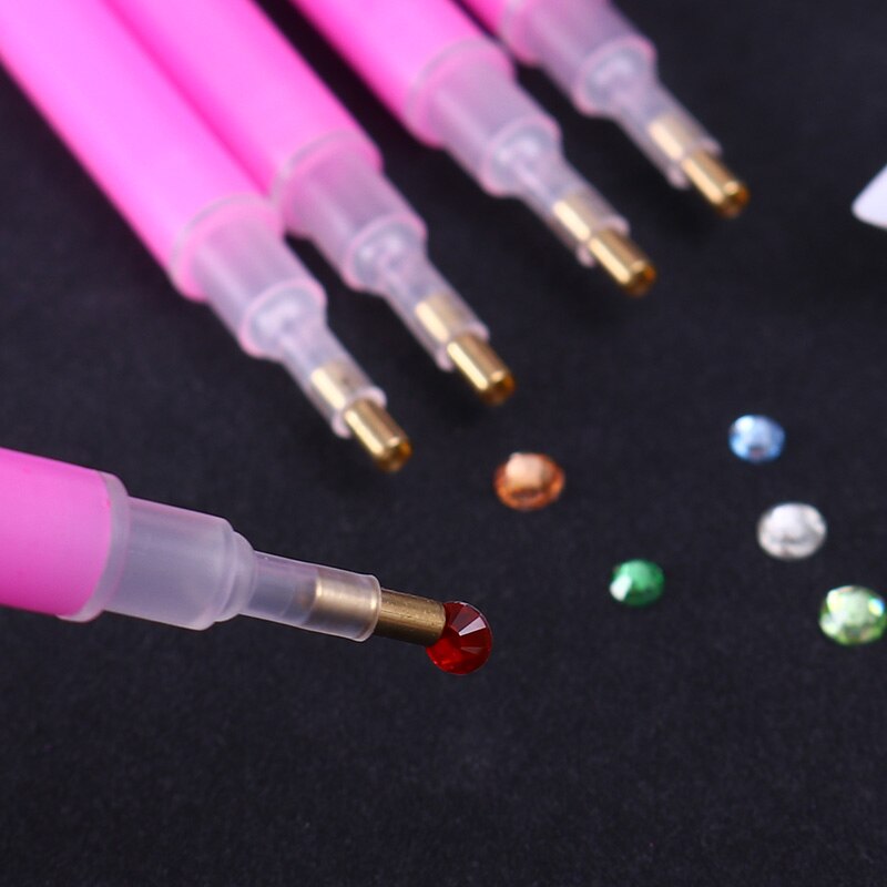 5Pcs Dual-Ended Nail Rhinestone Picker Set Roze Gem Picker Pen Puntjes Manicure Professionele Nail Art Tool