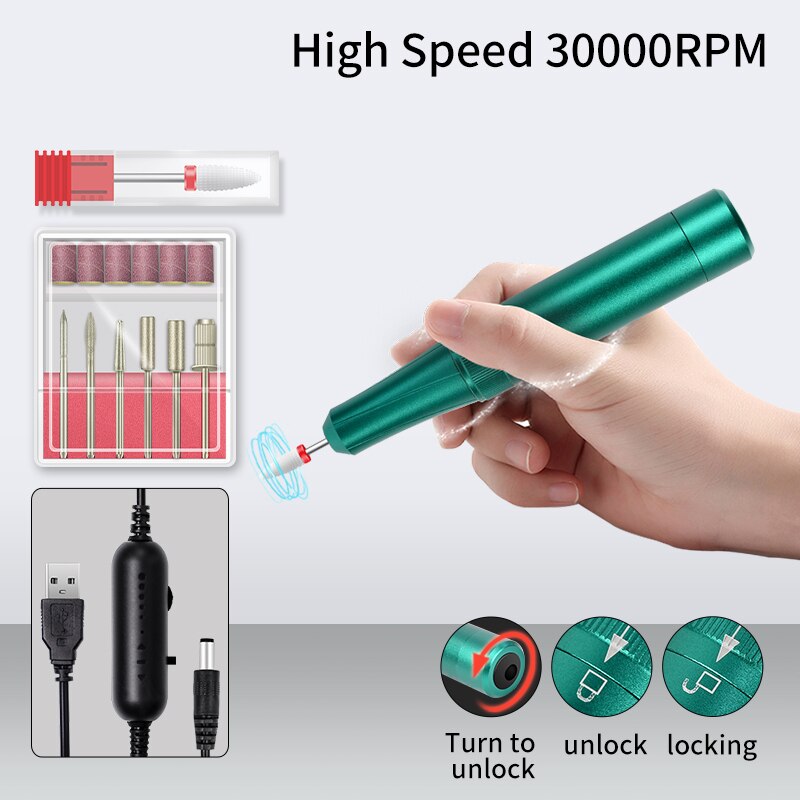 Electric Nail Drill Portable USB Electric Nail Drill Machine for Acrylic Gel Nails 30000 rpm Manicure Machine Set for Home Salon