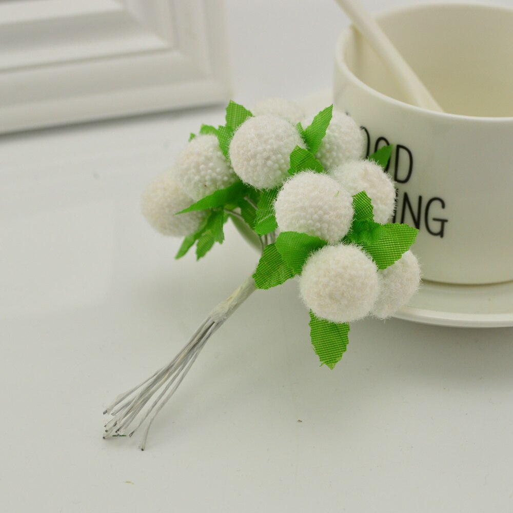 Flores artificiales baratas para decoración de hogar, jardín, boda, corona, , Scrapbooking, manualidades, bolas de pompón de simulación, 6 uds.: white