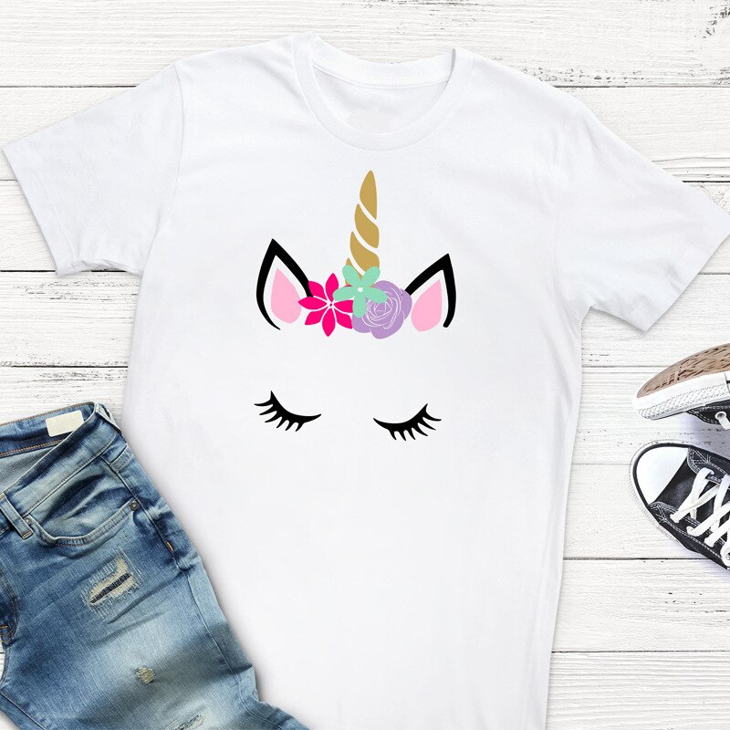 Meninas da criança Do Bebê T-Shirt Infantil Branco Unicórnio Fantasia Camisetas Menino Meninas Verão Algodão de Manga Curta Camisetas Crianças Tops Casuais