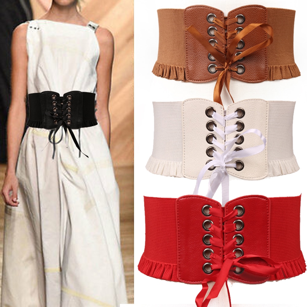 Women Ladies Elastic Stretch Belts Buckle Waist Belt Wide Cinch Corset Waistband