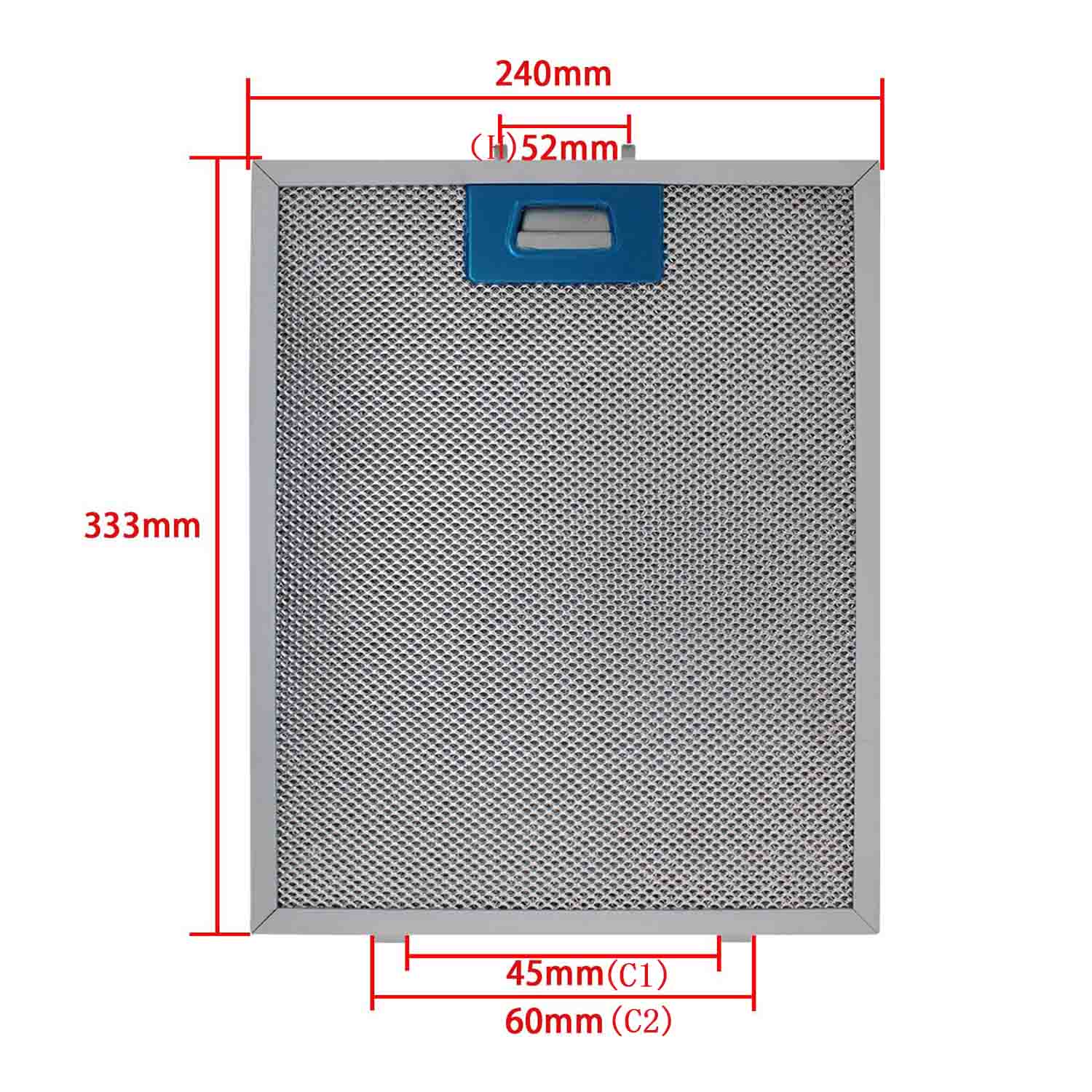 Exhaust hood metal dust filter Cooker Hood Mesh Filter Metal Grease Filter240*333h:5.2 cm;c2:6CM ;c1:4.5cmrange hood filter