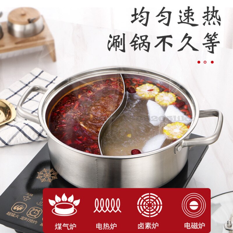 Two-flavor Pot 304 Stainless Steel Double Bottom Pot Household Broth Thickened Induction Cooker Pots with Cover