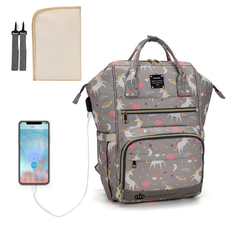 Lequeen – sacs à langer pour maman, sac à dos de voyage à motif animal, grande capacité, mise à jour, USB, LPB29: LPB29-unicohui(U2GP)