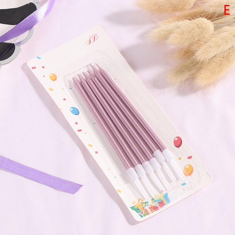 6 PCS golden long pencil cake candle safe flames kids birthday party wedding cake candle home decoration favor supplies: E