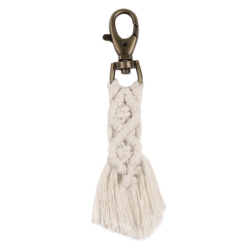 Mini Macrame Keychains Kits Boho Macrame Keychains With Tassels Handmade For Car Key Purse Phone Wallet Wedding: Beige