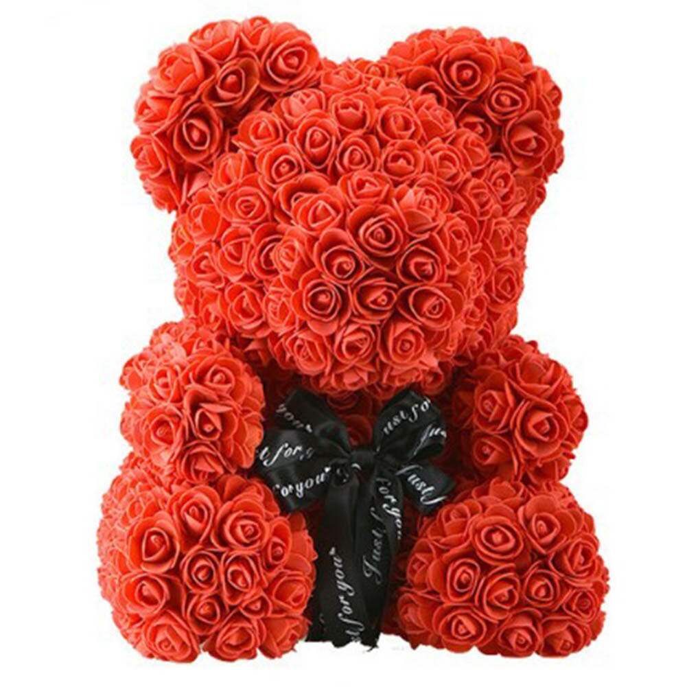 Ourson Rose en mousse de savon, fleur artificielle dans une boîte pour petite amie, de noël, de saint-valentin: red