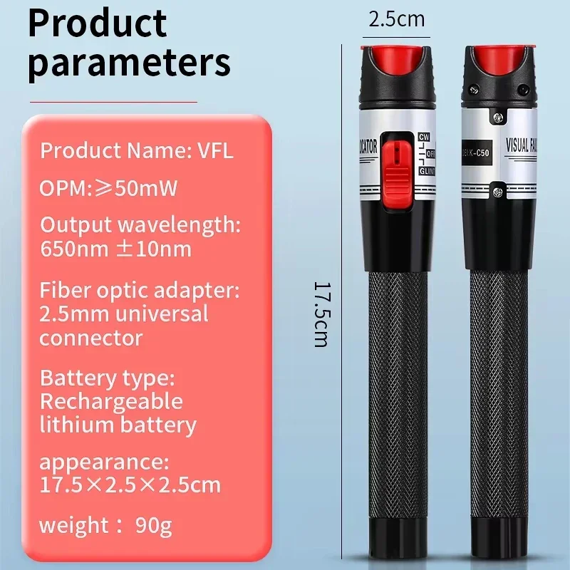 Tester de cabluri cu fibră optică vfl reîncărcabil comptyco 15 30 50mw( (opțional) localizator vizual de defecțiuni pentru baterii litiu reîncărcabil