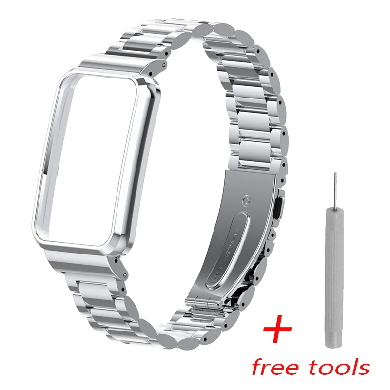 Correa de acero inoxidable para Xiaomi Mi Band 7 Pro, pulsera para reloj inteligente, Protector de caja de Metal, cubierta de pulsera para Mi Band 7 Pro: Blanco